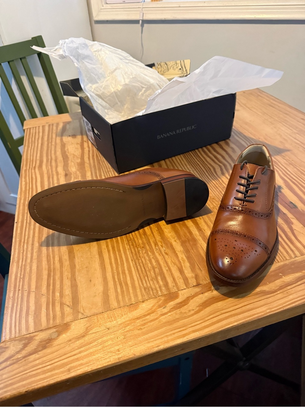 Banana Republic Brown Leather Cap-Toe Brogue Derby Shoes - Cognac color - Picture 2 of 5